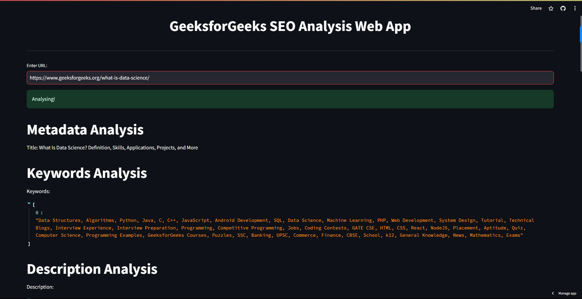 GeeksforGeeks SEO Analysis Web App
